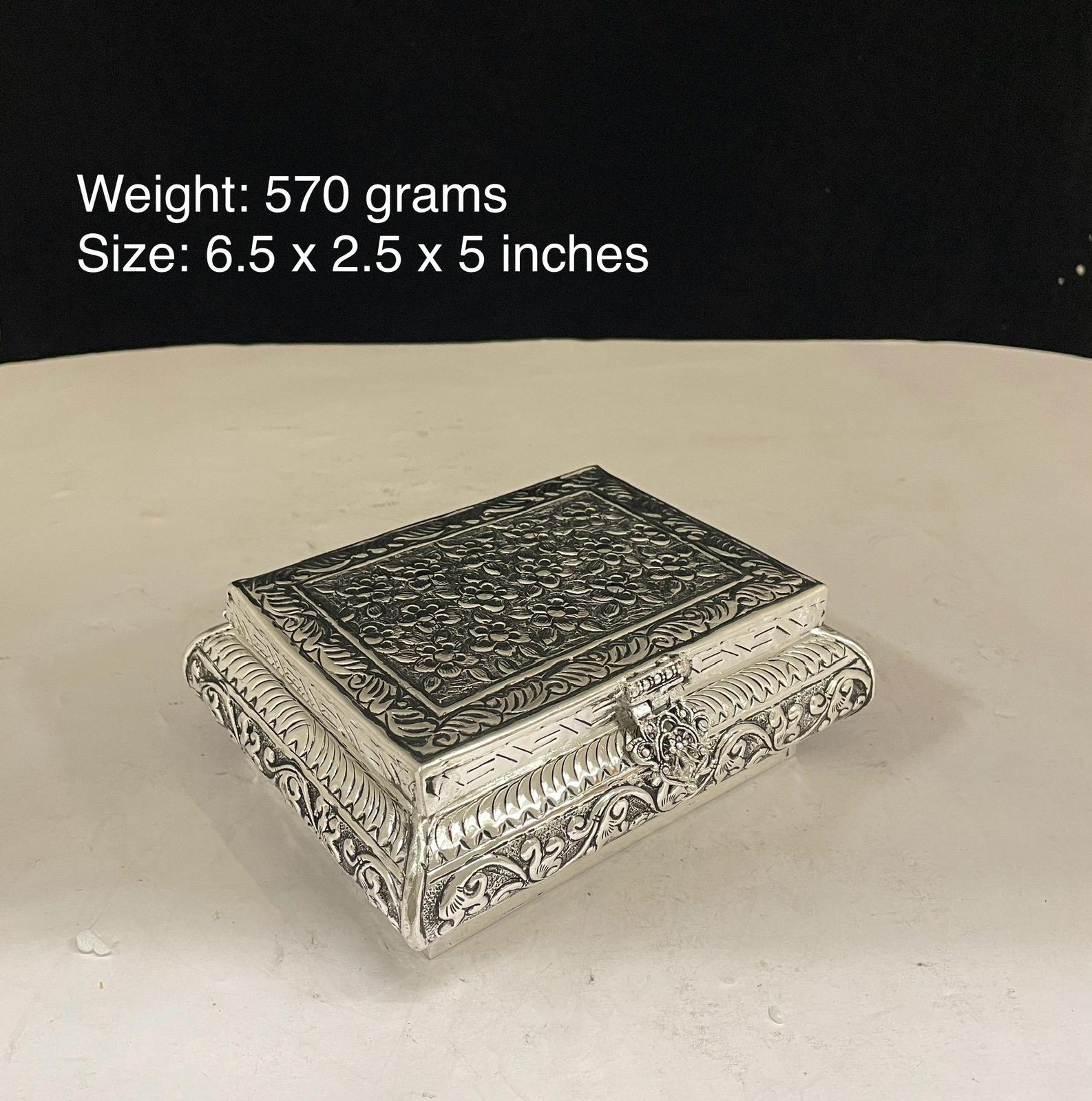 German silver flower design fully carved jewelry box